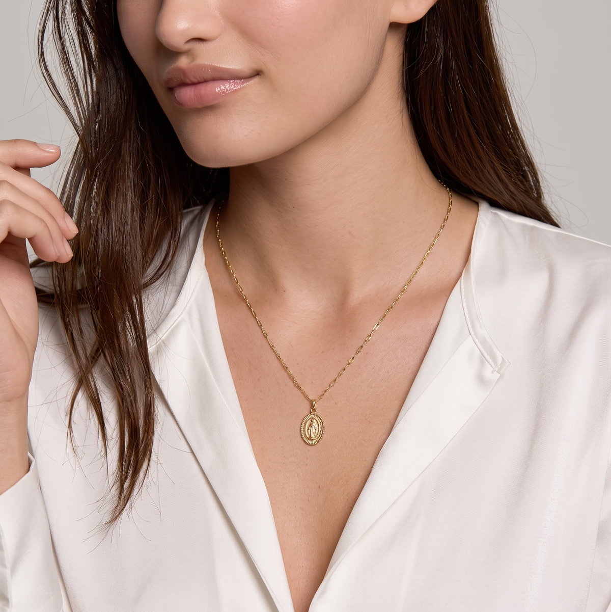 18k Gold Filled Mini Scalloped Lady of Grace Pendant