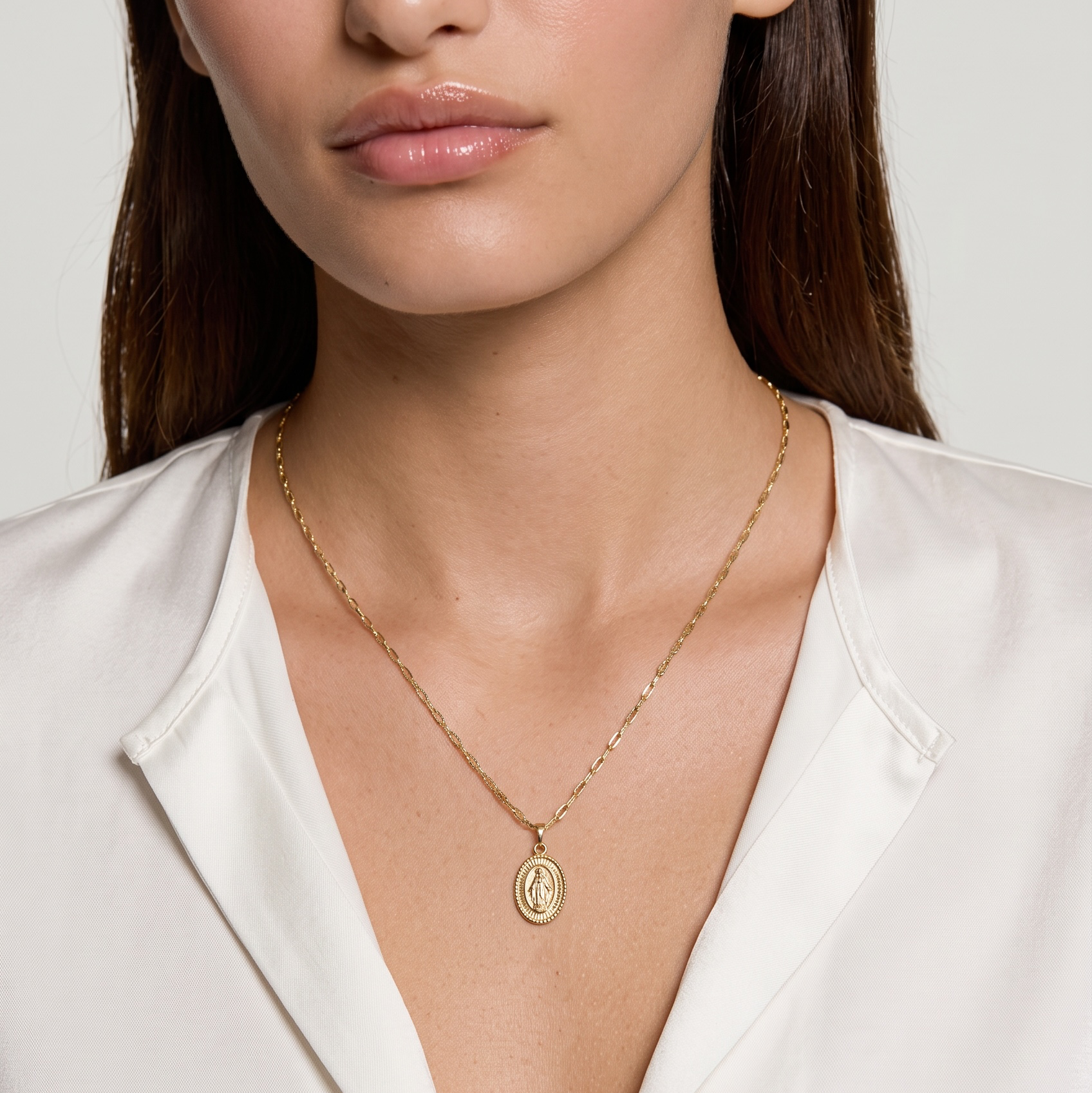 18k Gold Filled Mini Scalloped Lady of Grace Pendant