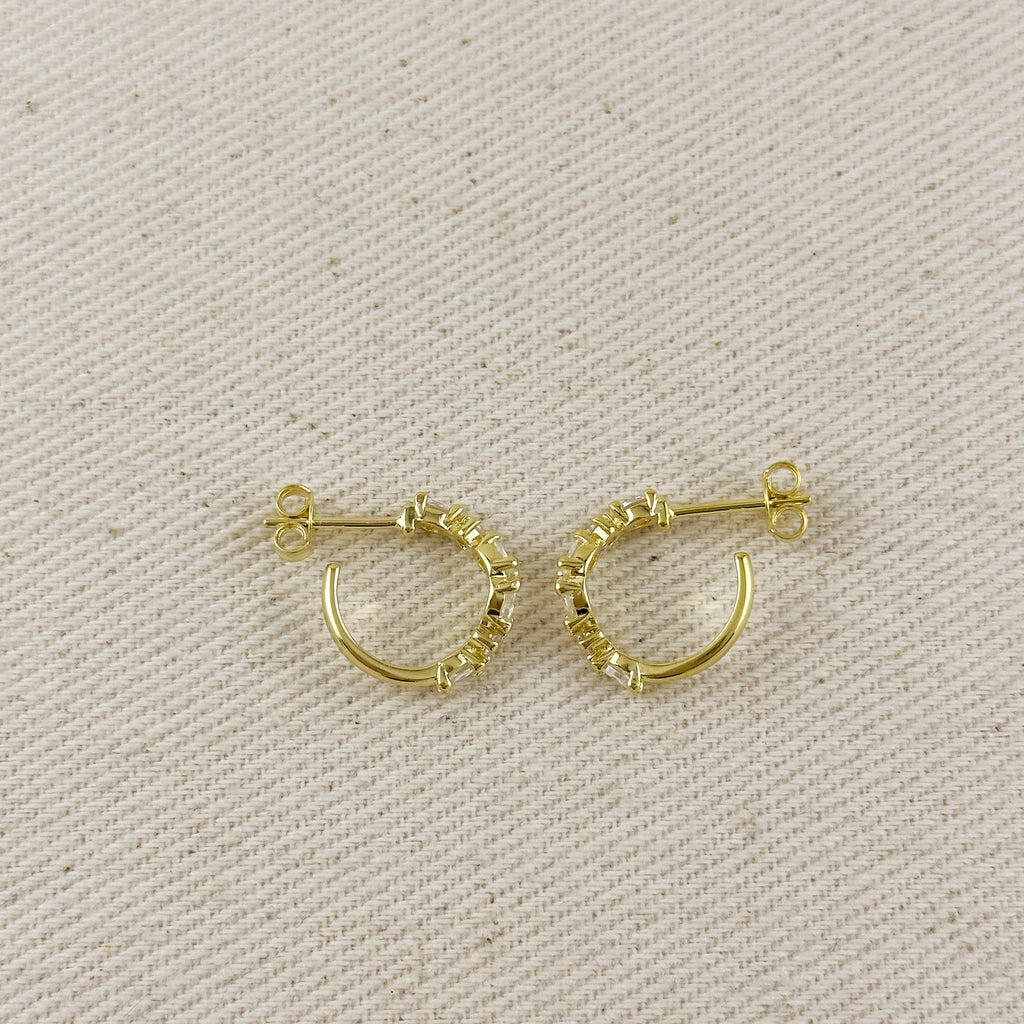 18k Gold Filled Curved Mixed CZ C- Hoop Earrings