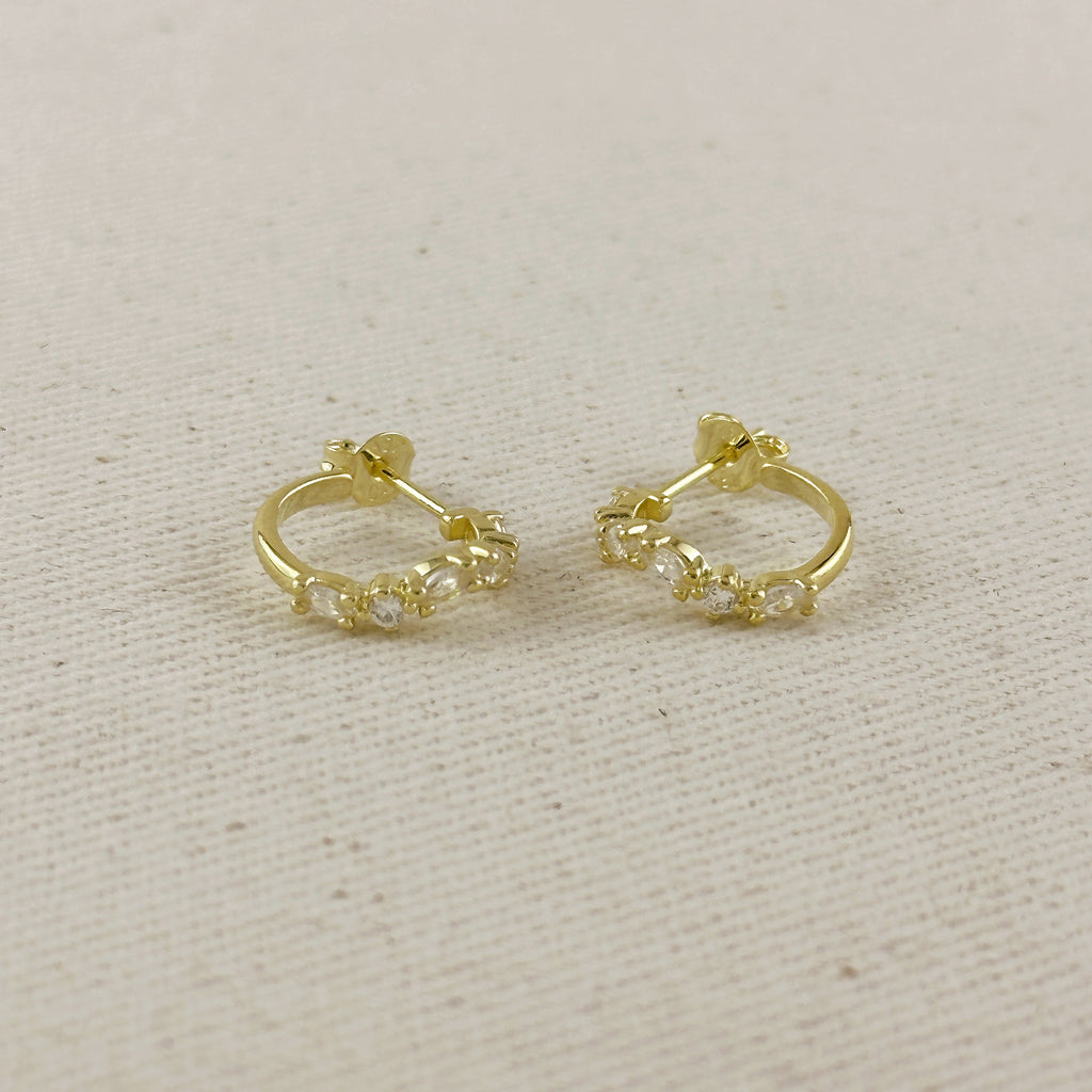 18k Gold Filled Curved Mixed CZ C- Hoop Earrings