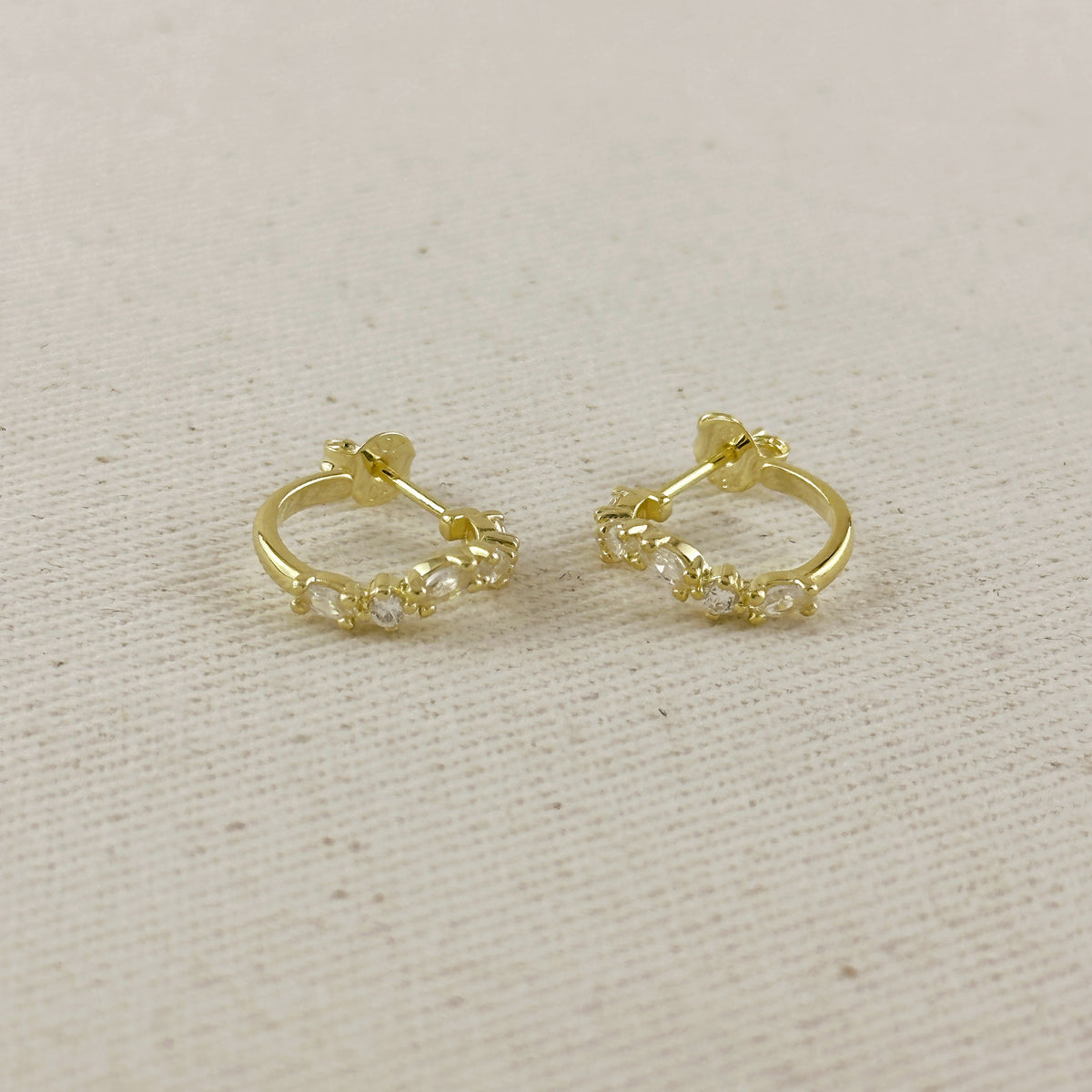18k Gold Filled Curved Mixed CZ C- Hoop Earrings