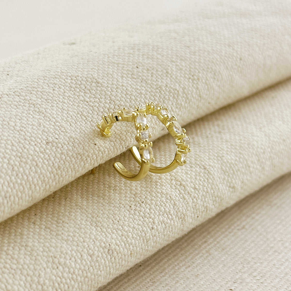 18k Gold Filled Curved Mixed CZ C- Hoop Earrings