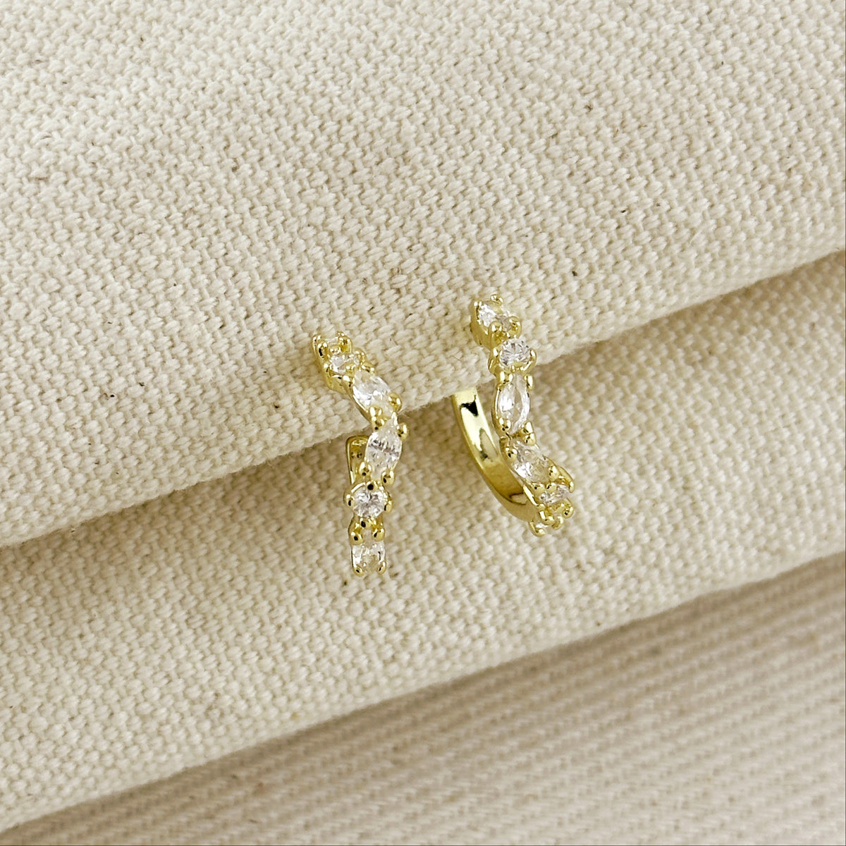 18k Gold Filled Curved Mixed CZ C- Hoop Earrings