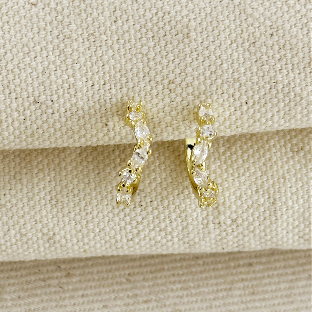 18k Gold Filled Curved Mixed CZ C- Hoop Earrings