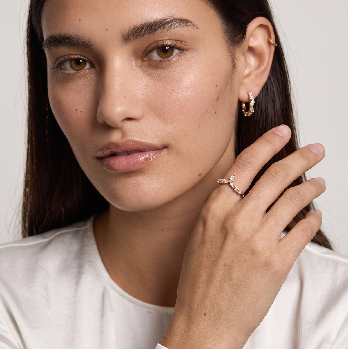 18k Gold Filled  Mixed CZ Y Ring