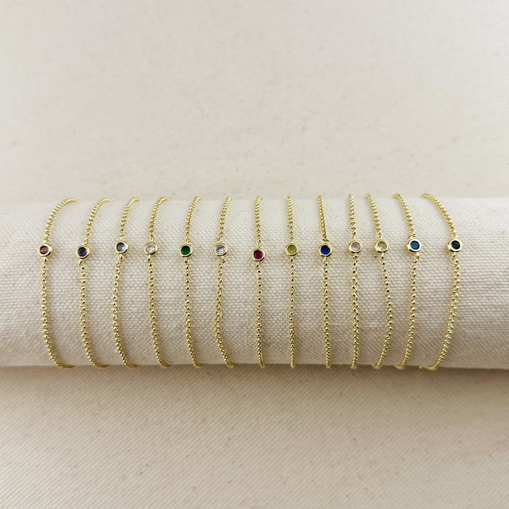 18k Gold Filled Dainty Bezel CZ Birthstone Bracelet