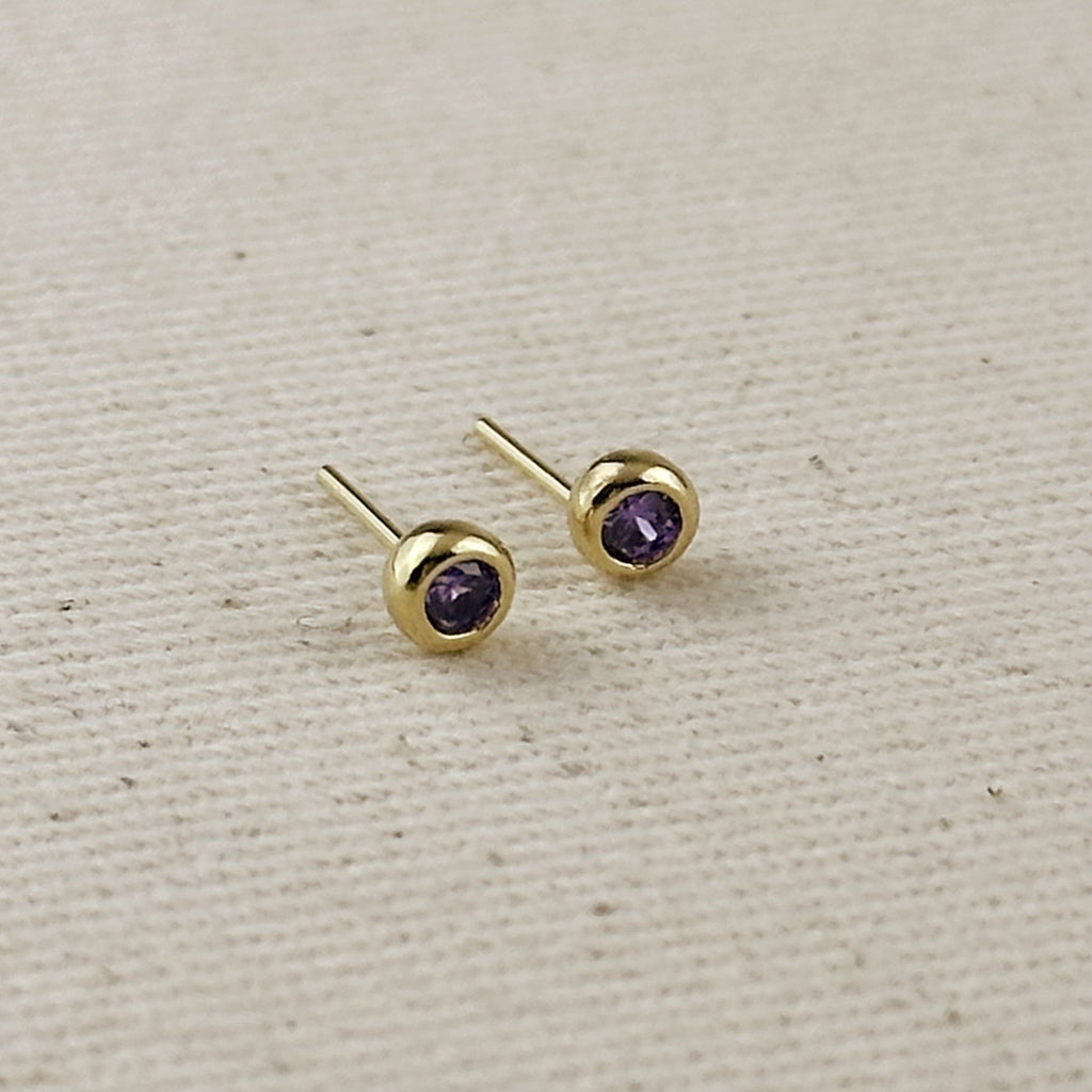 18K Gold Filled Dainty Bezel CZ Birthstone Stud Earrings