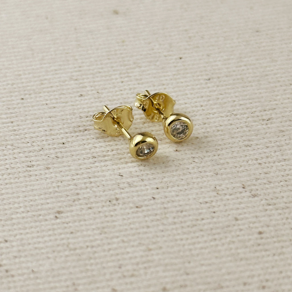 18K Gold Filled Dainty Bezel CZ Birthstone Stud Earrings