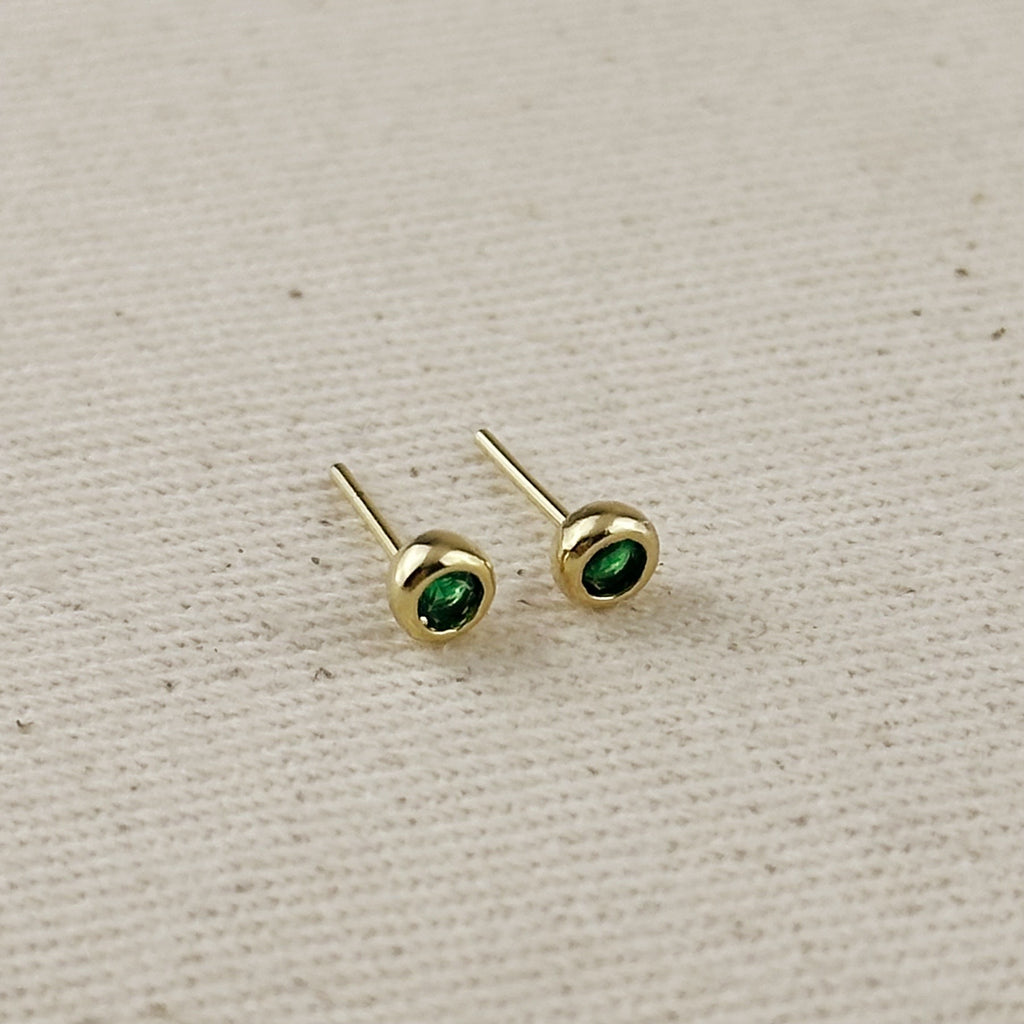 18K Gold Filled Dainty Bezel CZ Birthstone Stud Earrings