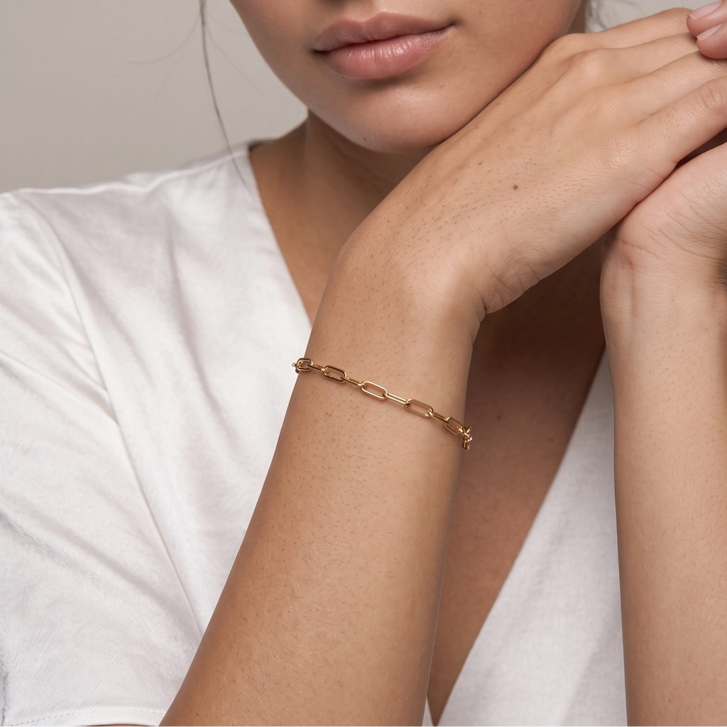 18k Gold Filled Simple Paperclip Link Chain Bracelet