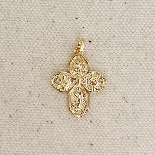18k Gold Filled Catholic Four-Way Cross Pendant