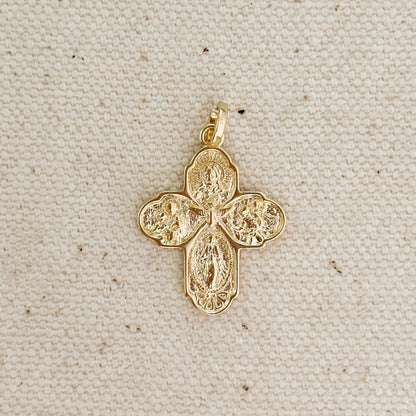 18k Gold Filled Catholic Four-Way Cross Pendant