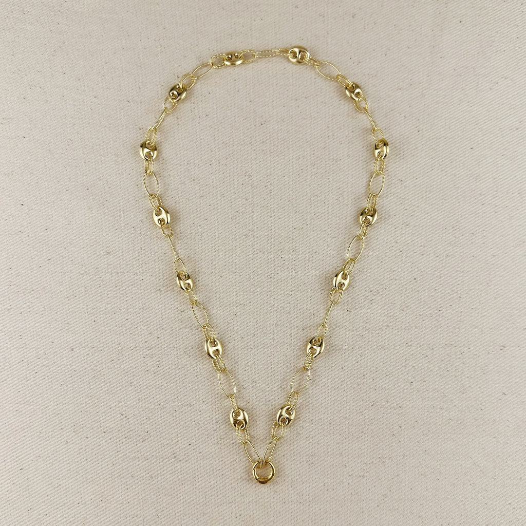 18k Gold Filled Puffy Mariner Necklace With Carabiner Clasp