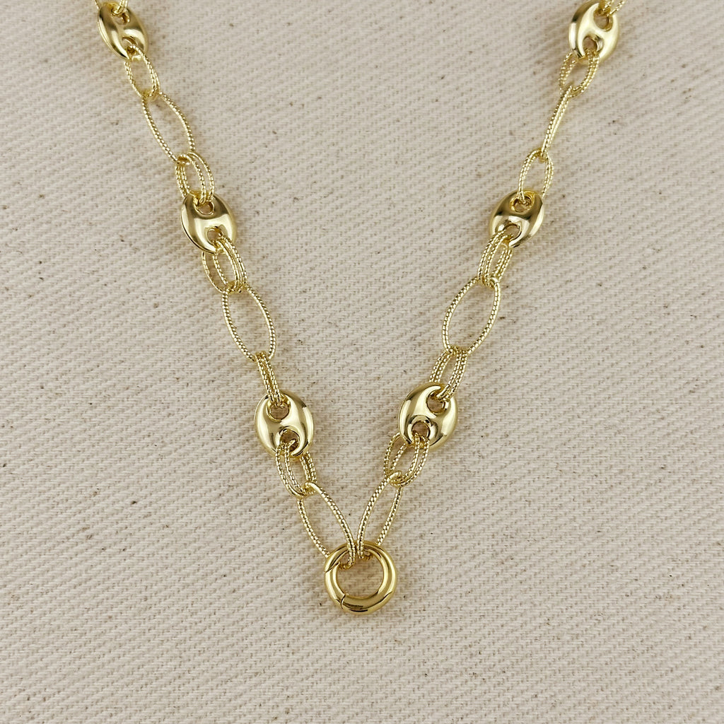 18k Gold Filled Puffy Mariner Necklace With Carabiner Clasp