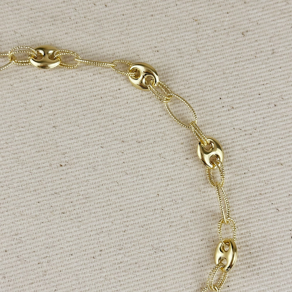 18k Gold Filled Puffy Mariner Necklace With Carabiner Clasp