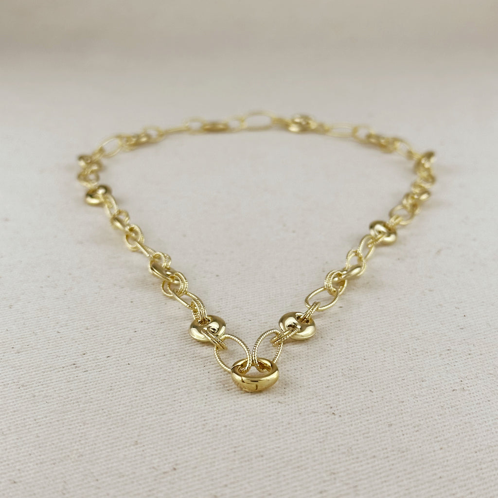 18k Gold Filled Puffy Mariner Necklace With Carabiner Clasp