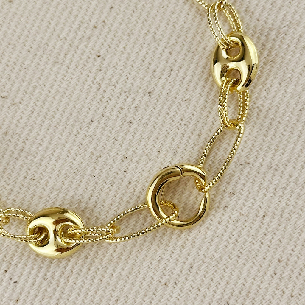 18K Gold Filled Puffy Mariner Bracelet With Carabiner Clasp