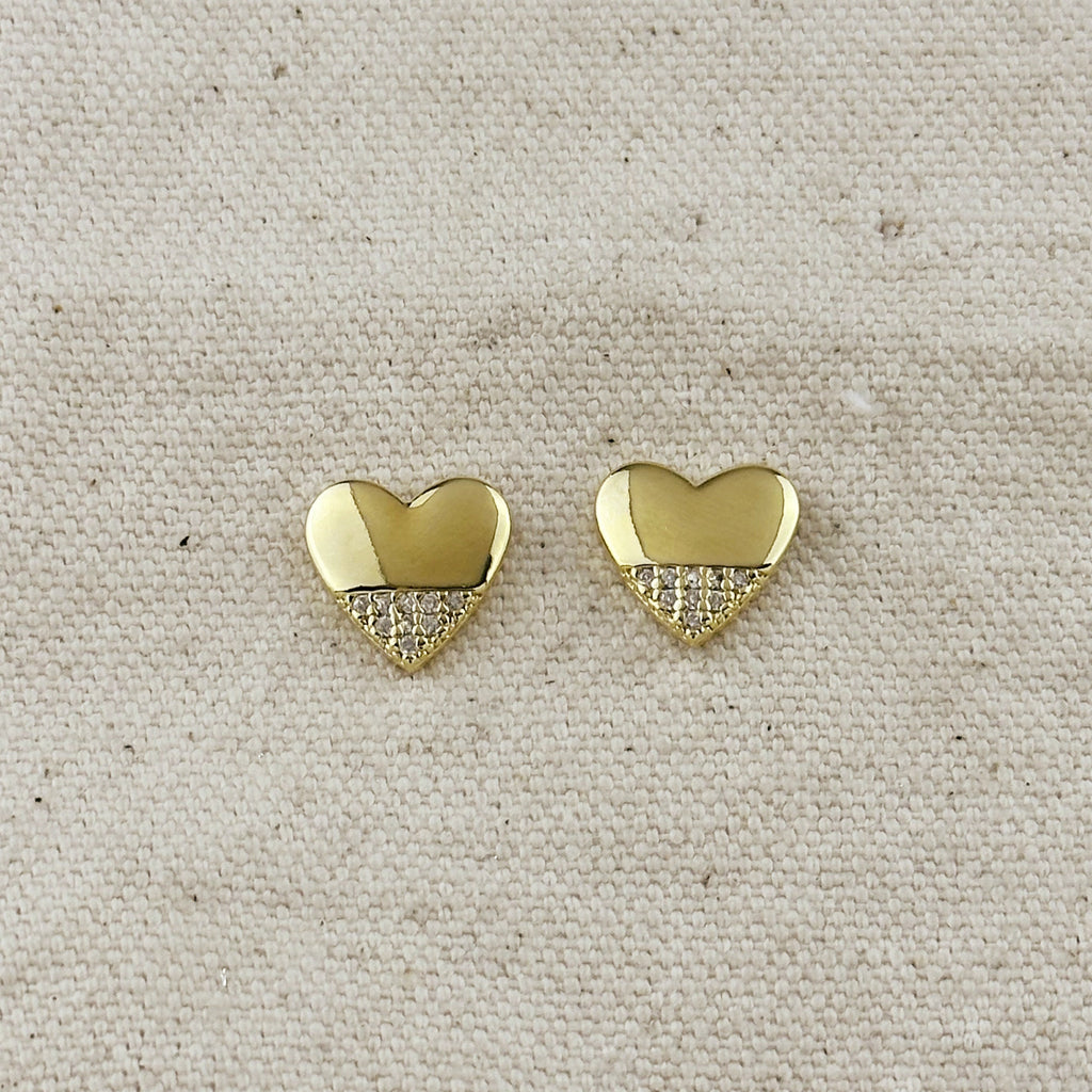 18k Gold Filled Heart Stud Earrings with Cubic Zirconia Stones