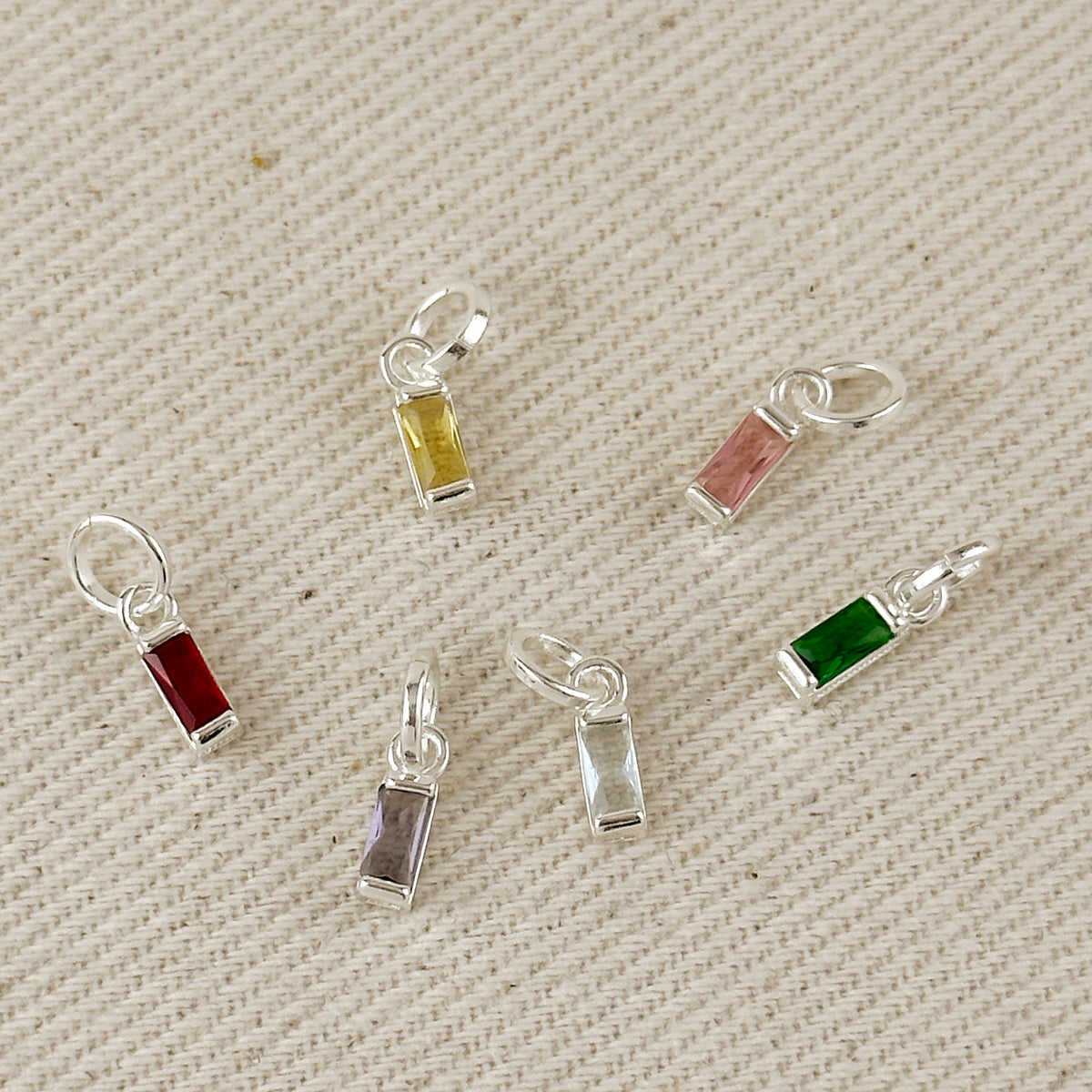 Silver Filled Baguette Birthstone Charm