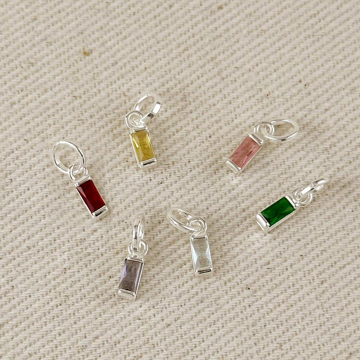 Silver Filled Baguette Birthstone Charm