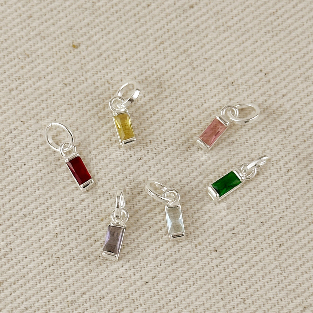 Silver Filled Baguette Birthstone Charm