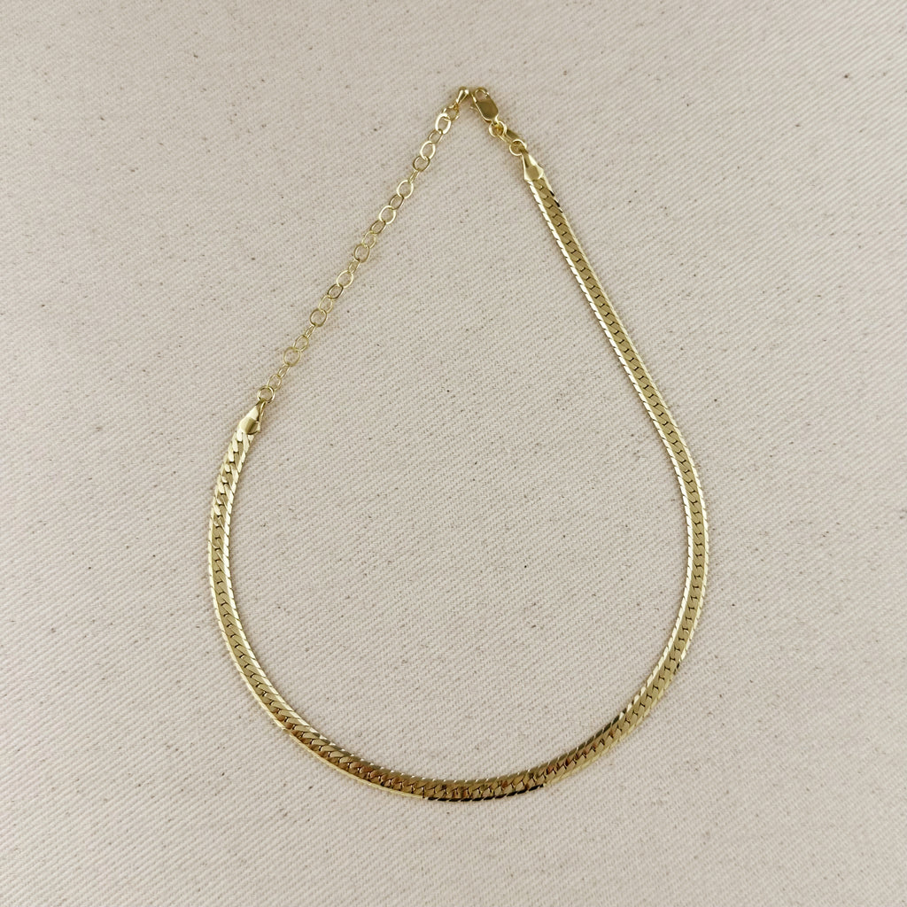 18K Gold Filled Diamond Cut Herringbone Choker Necklace