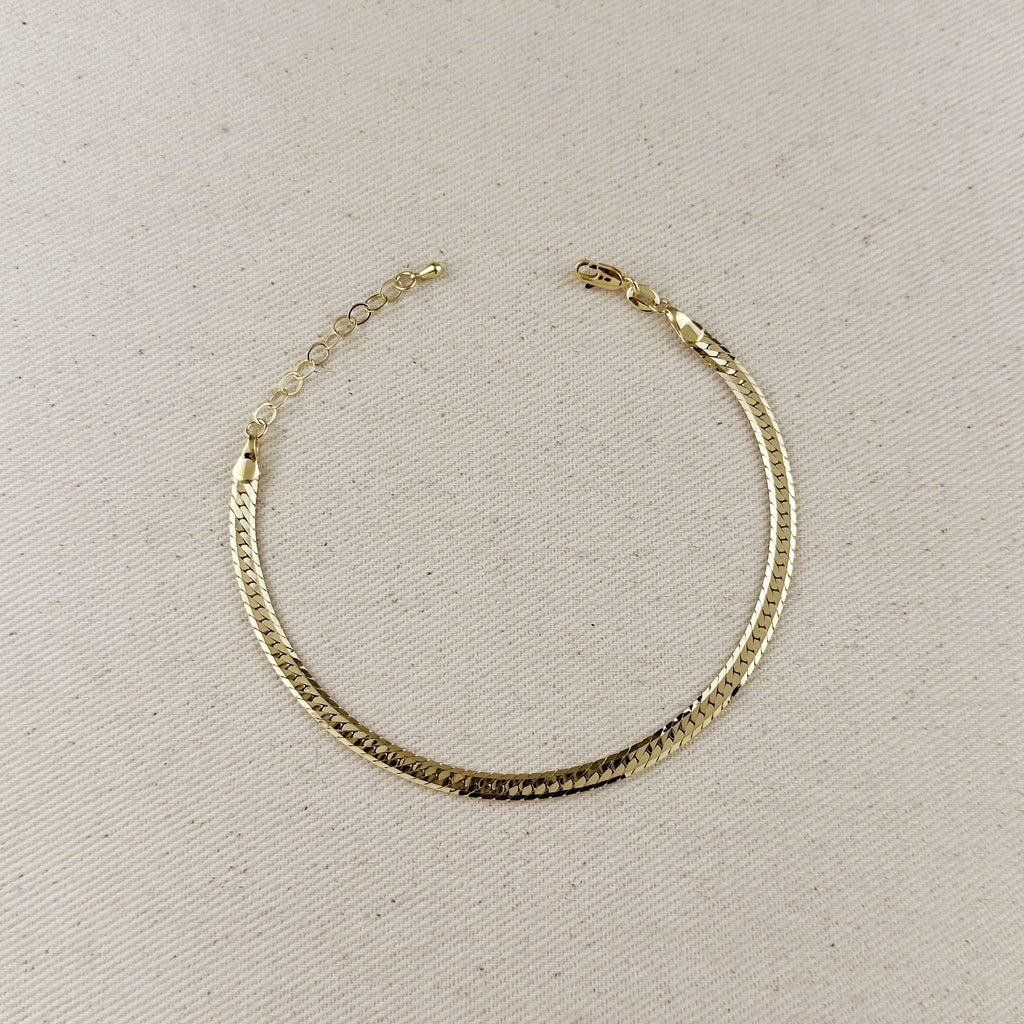 18K Gold Filled Diamond Cut Herringbone Anklet