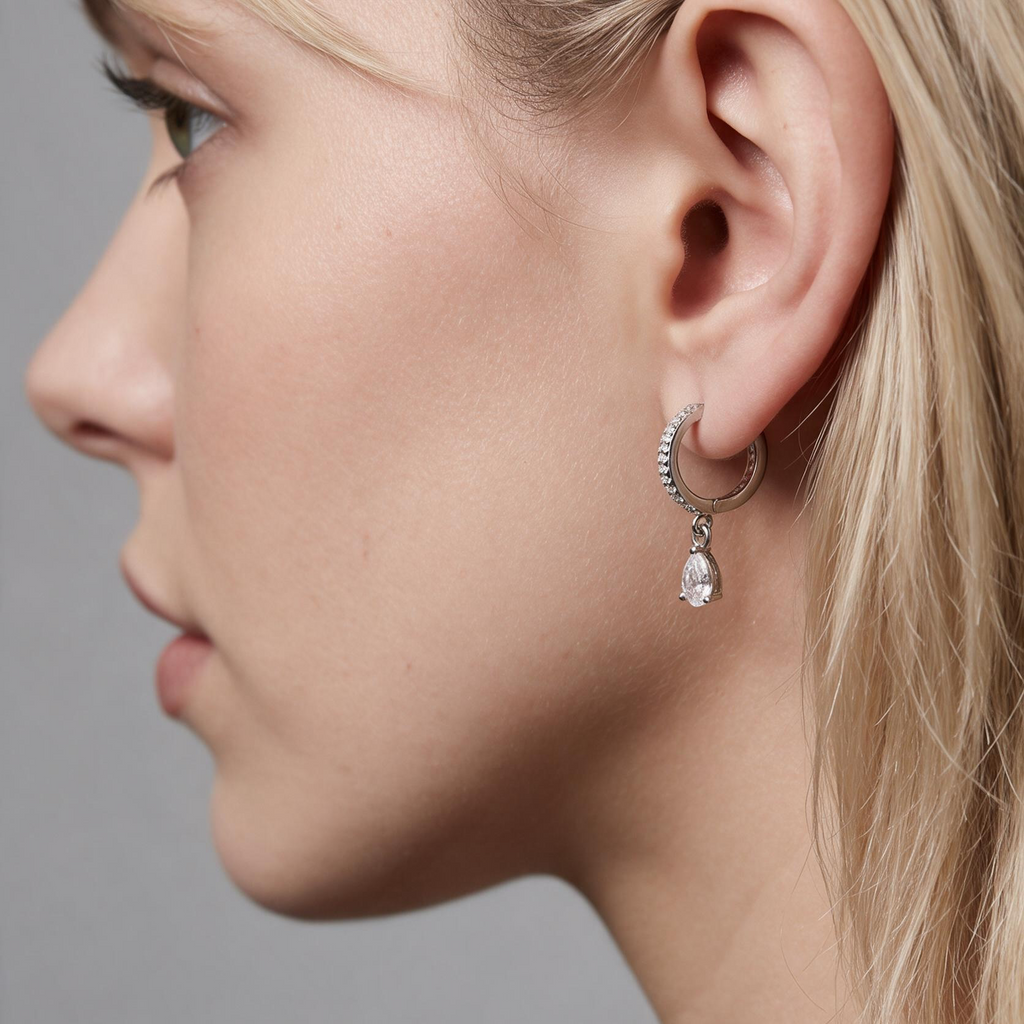 Silver Filled CZ Drop Hoop Earrings