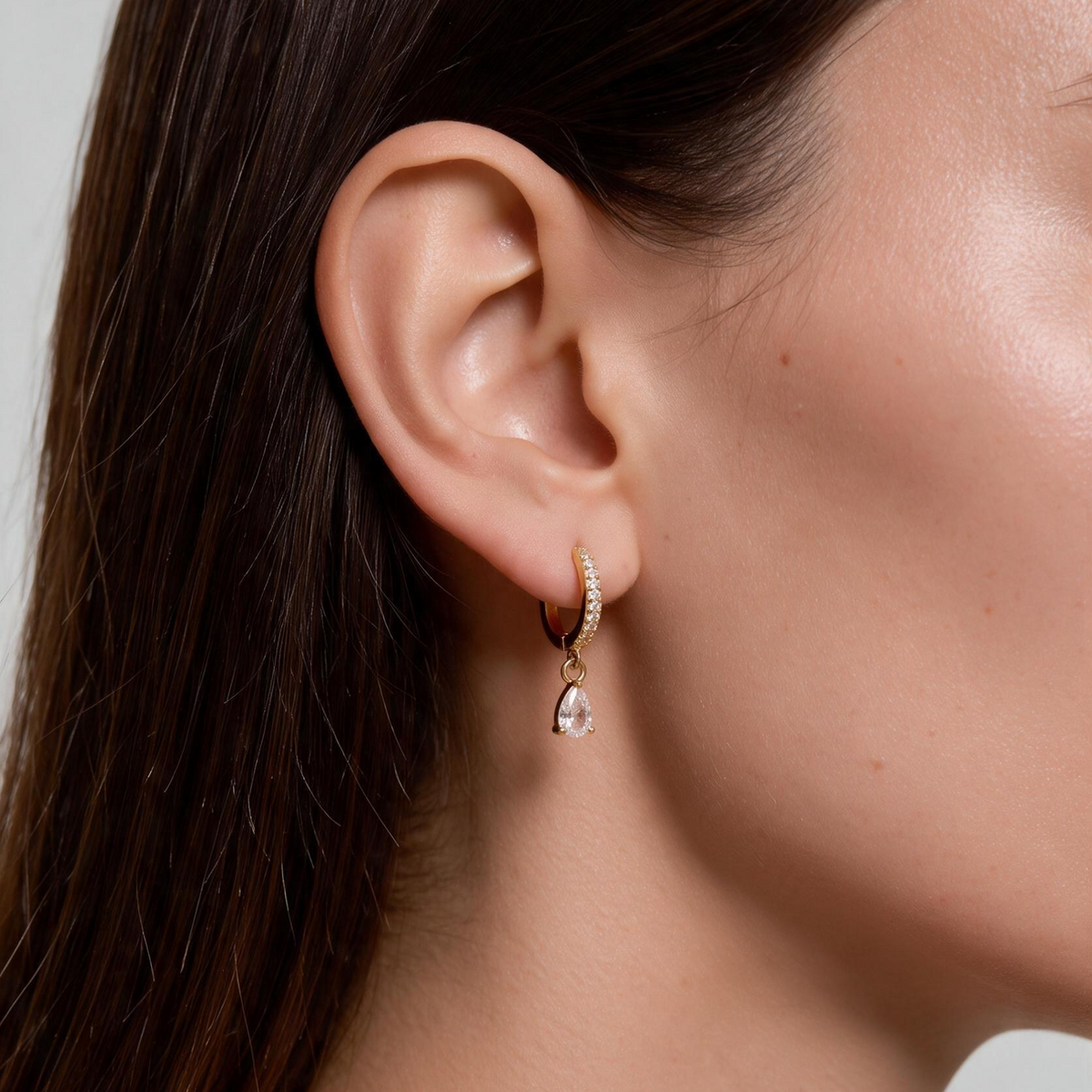 18K Gold Filled CZ Drop Hoop Earrings