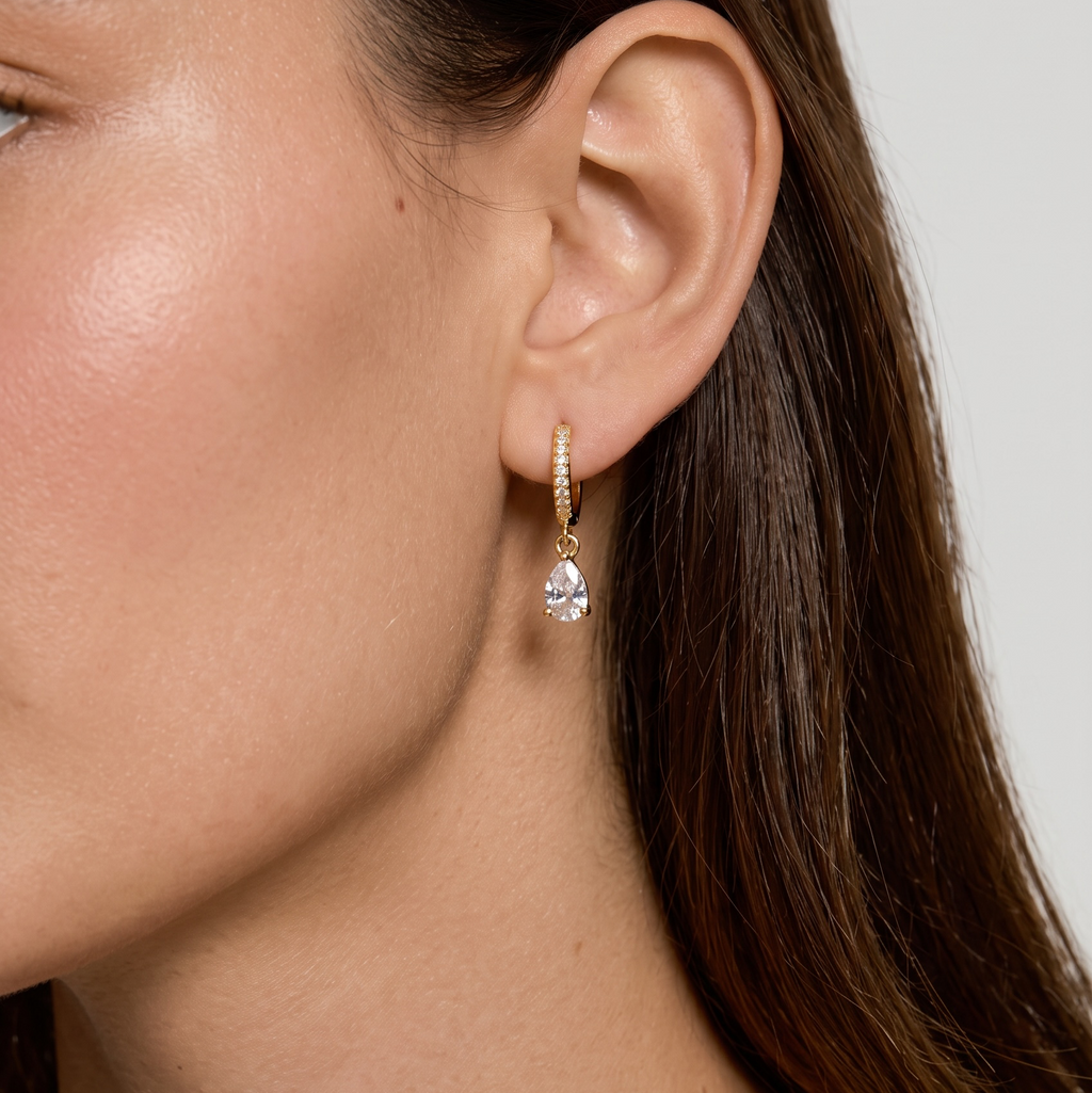 18K Gold Filled CZ Drop Hoop Earrings