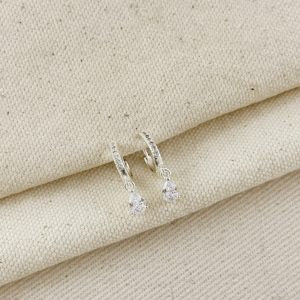 Silver Filled CZ Drop Hoop Earrings