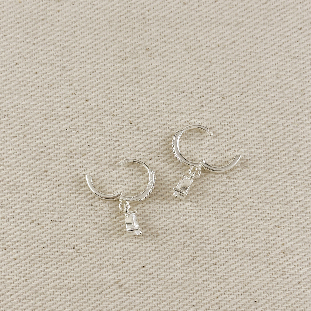 Silver Filled CZ Drop Hoop Earrings