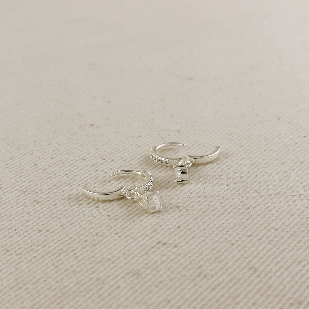 Silver Filled CZ Drop Hoop Earrings