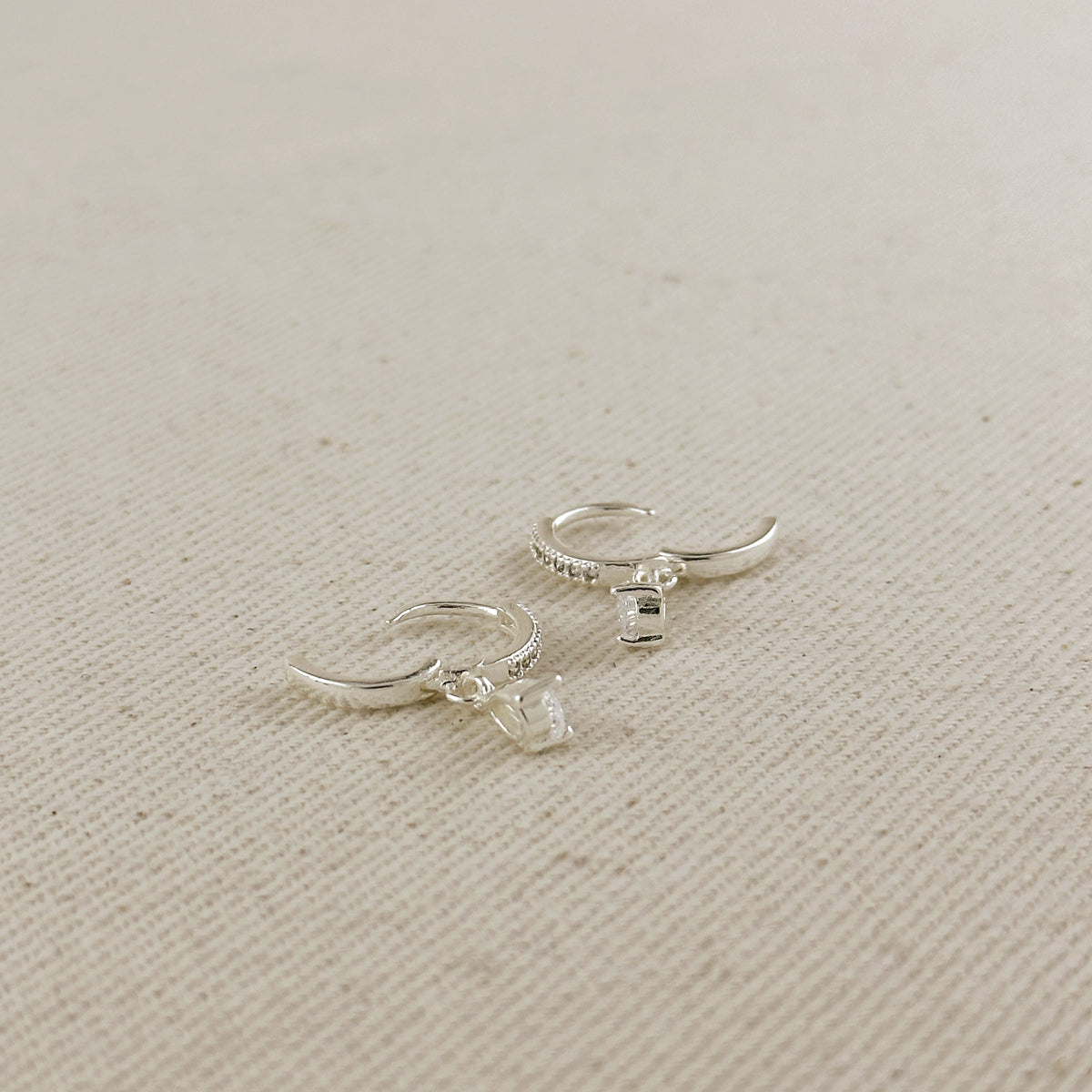 Silver Filled CZ Drop Hoop Earrings