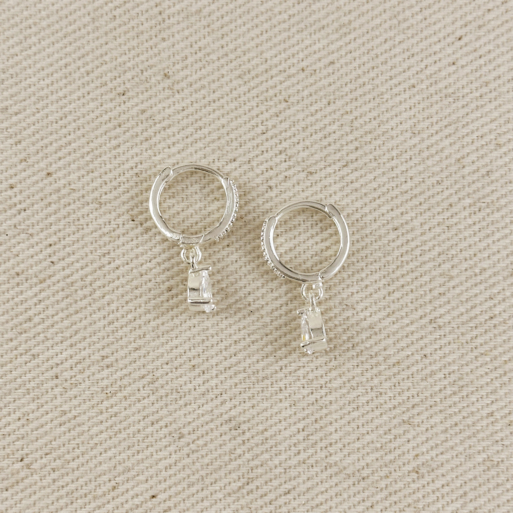 Silver Filled CZ Drop Hoop Earrings