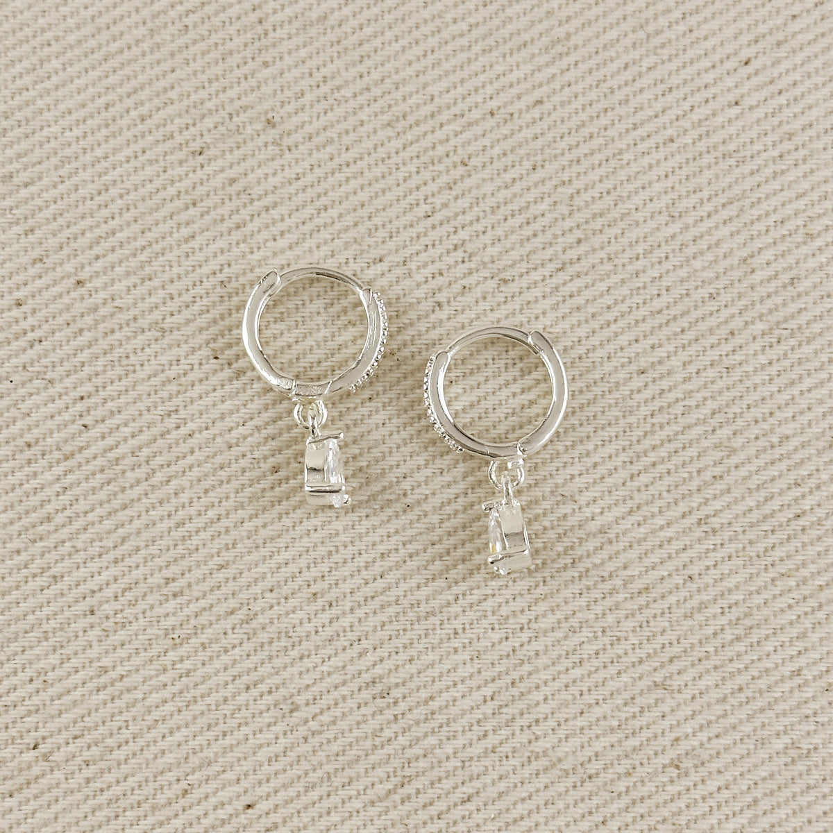Silver Filled CZ Drop Hoop Earrings