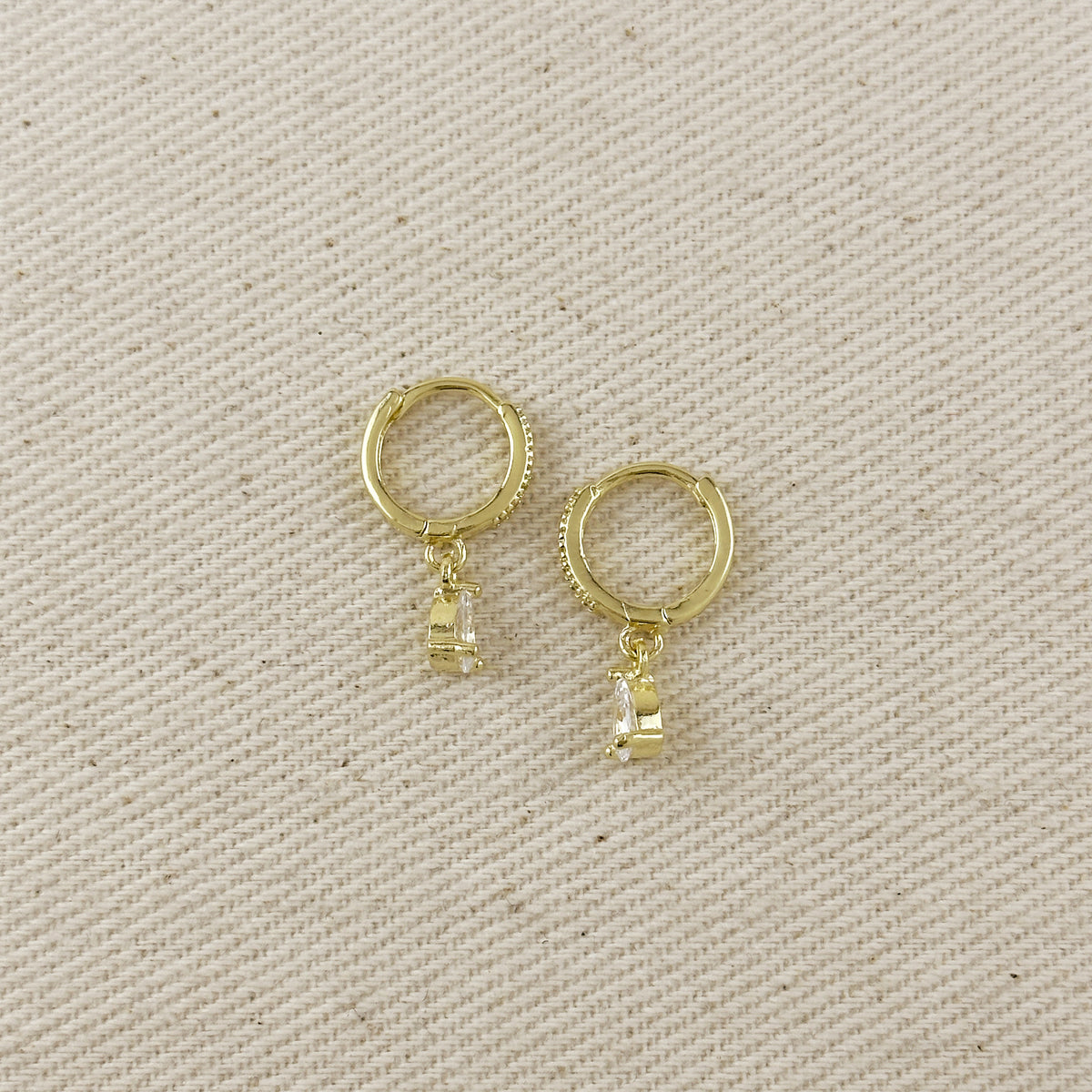 18K Gold Filled CZ Drop Hoop Earrings