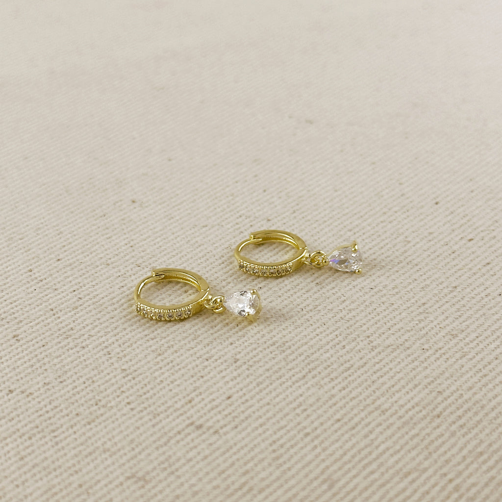 18K Gold Filled CZ Drop Hoop Earrings