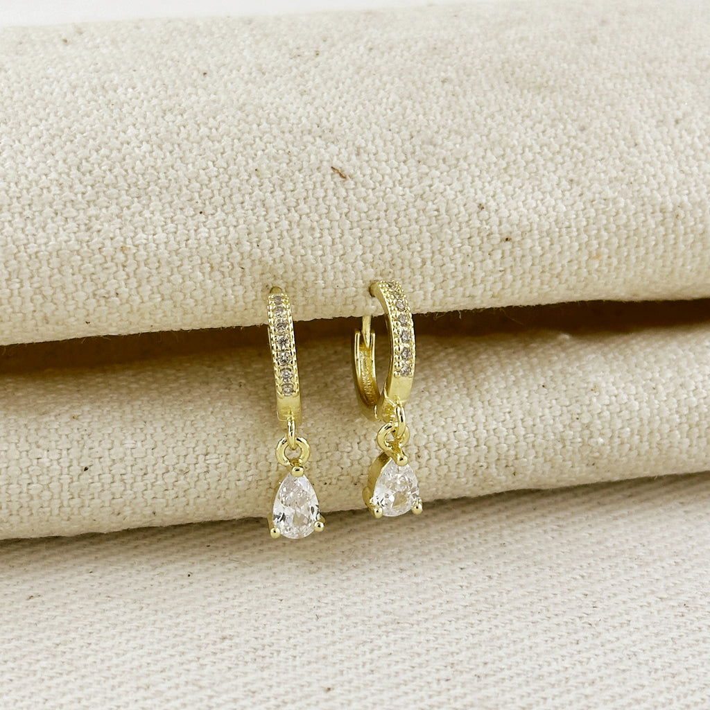 18K Gold Filled CZ Drop Hoop Earrings