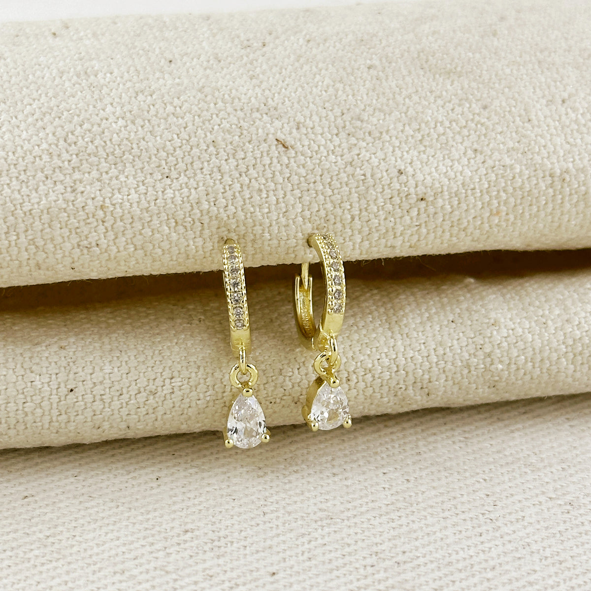 18K Gold Filled CZ Drop Hoop Earrings