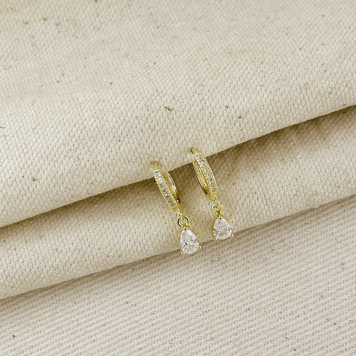 18K Gold Filled CZ Drop Hoop Earrings