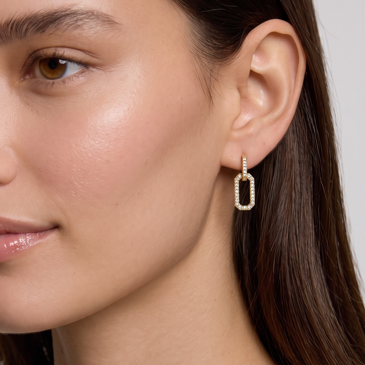 18k Gold Filled Pave Link Earrings