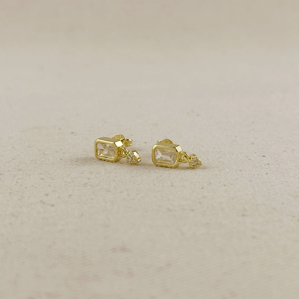 18k Gold Filled CZ Baguette With Heart Earrings