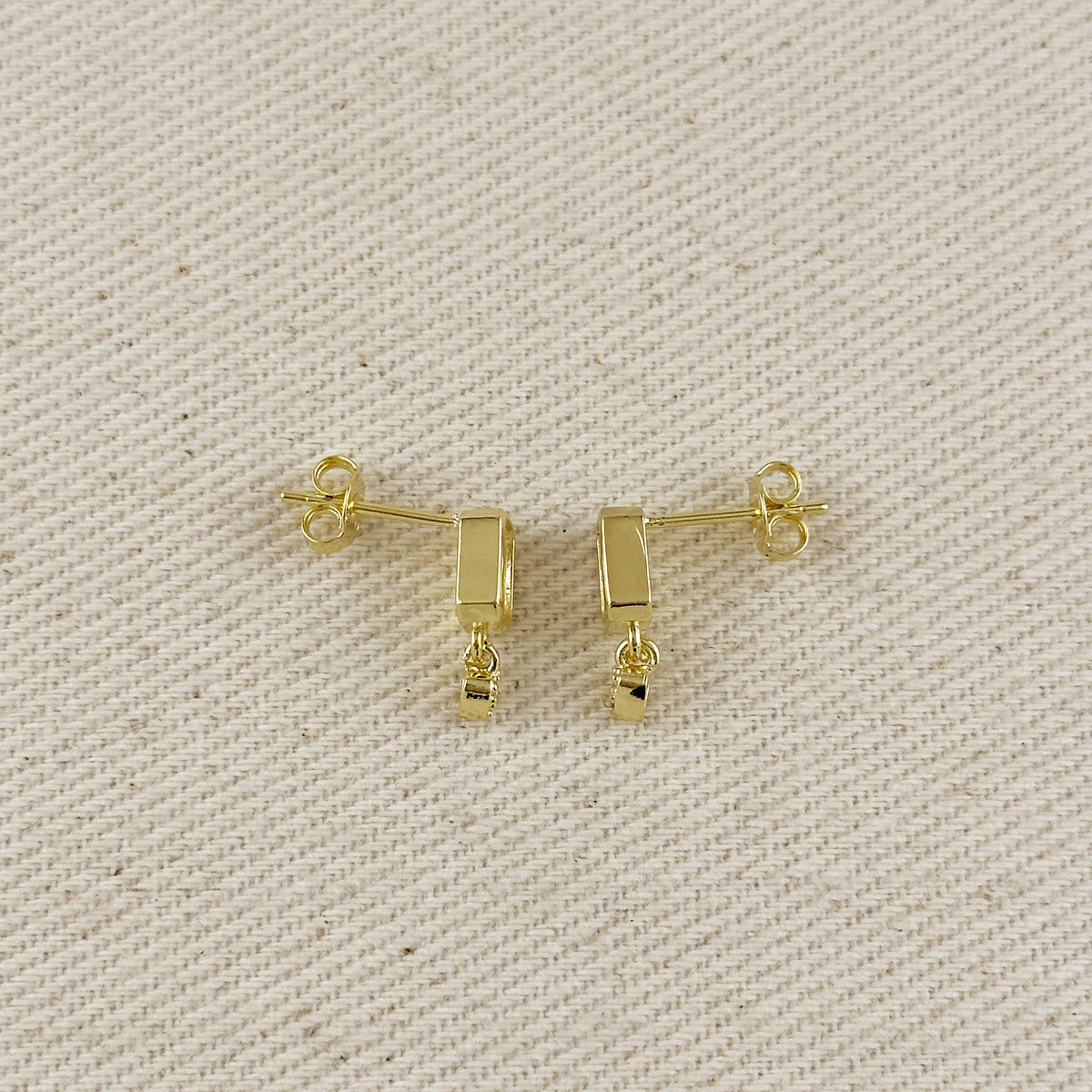 18k Gold Filled CZ Baguette With Heart Earrings