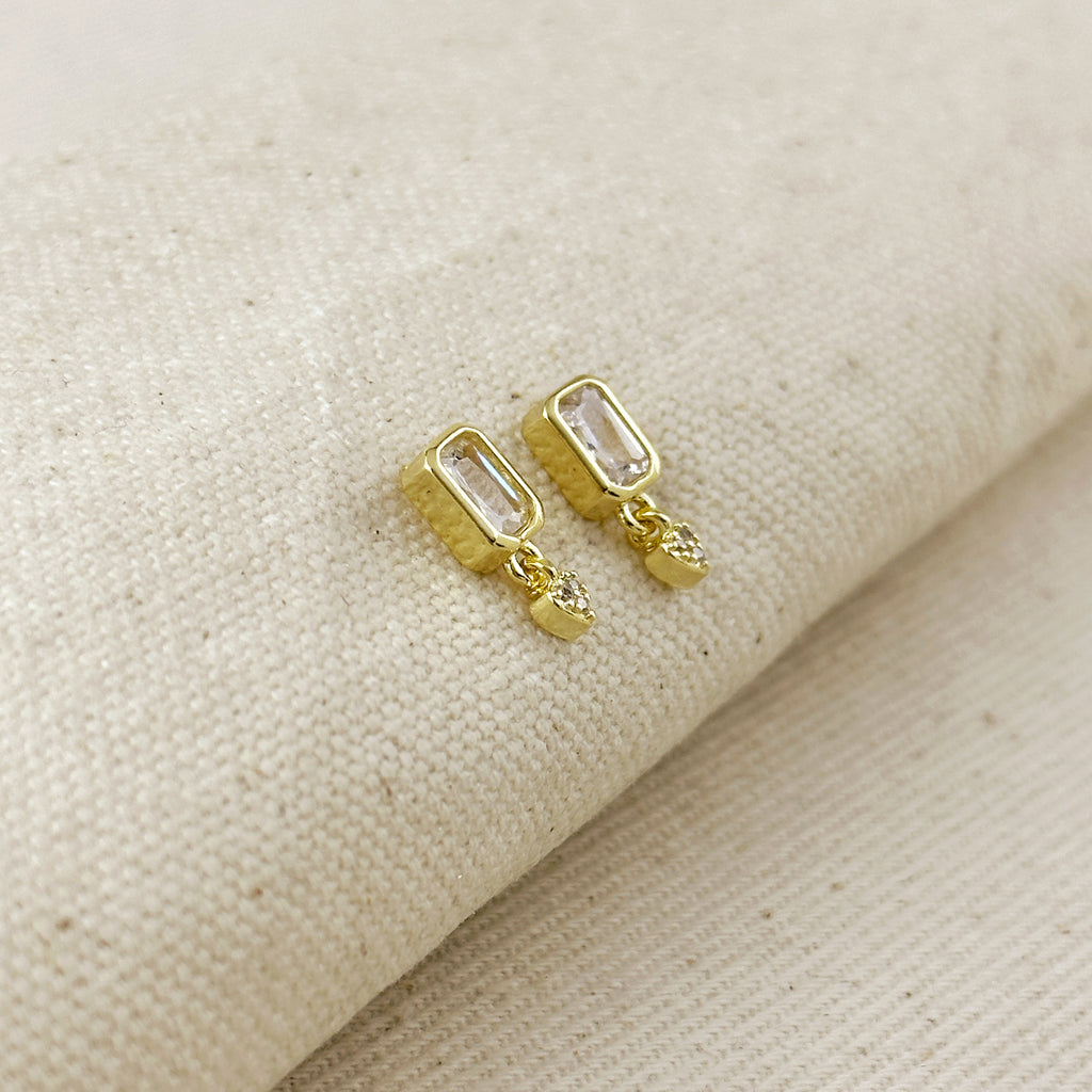 18k Gold Filled CZ Baguette With Heart Earrings
