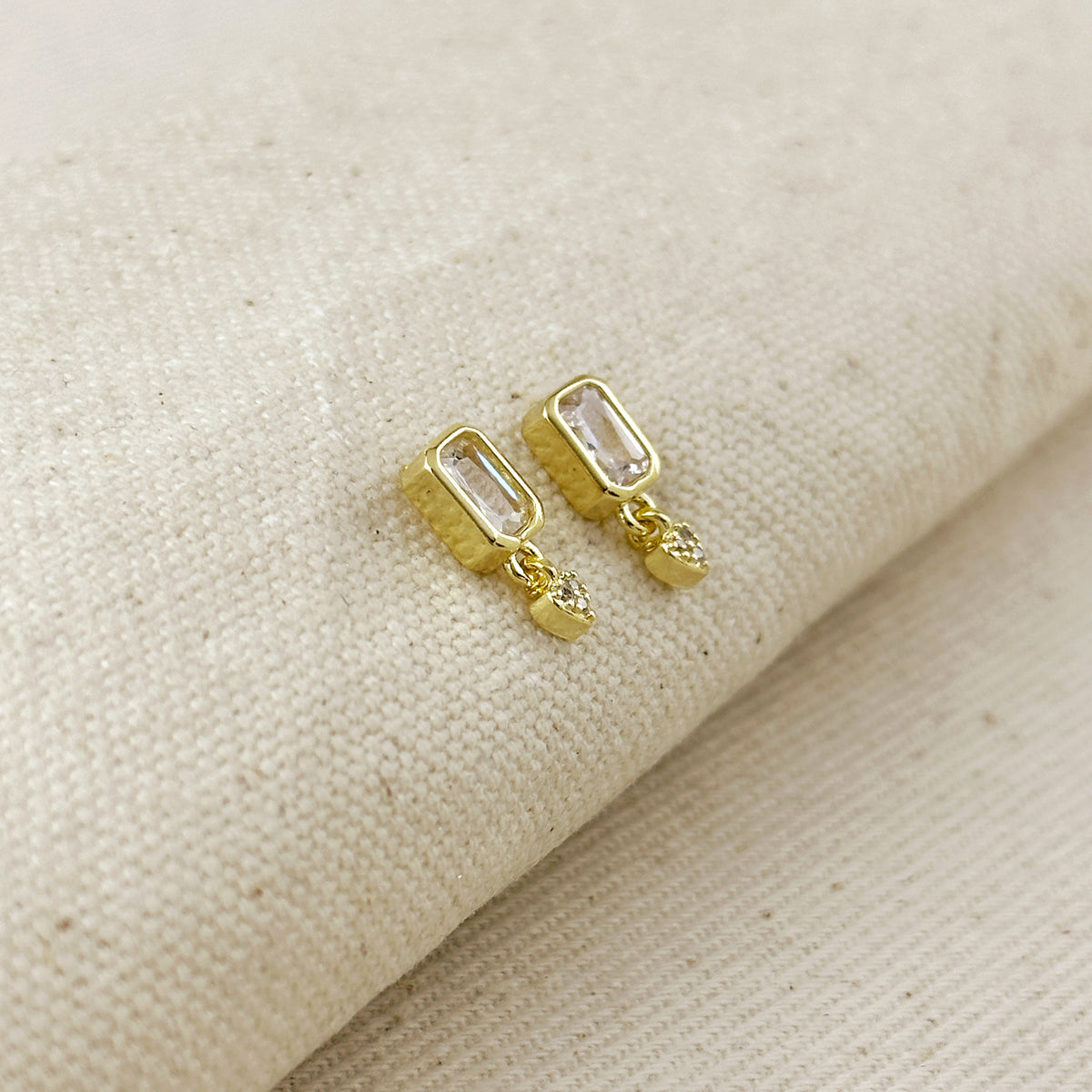 18k Gold Filled CZ Baguette With Heart Earrings