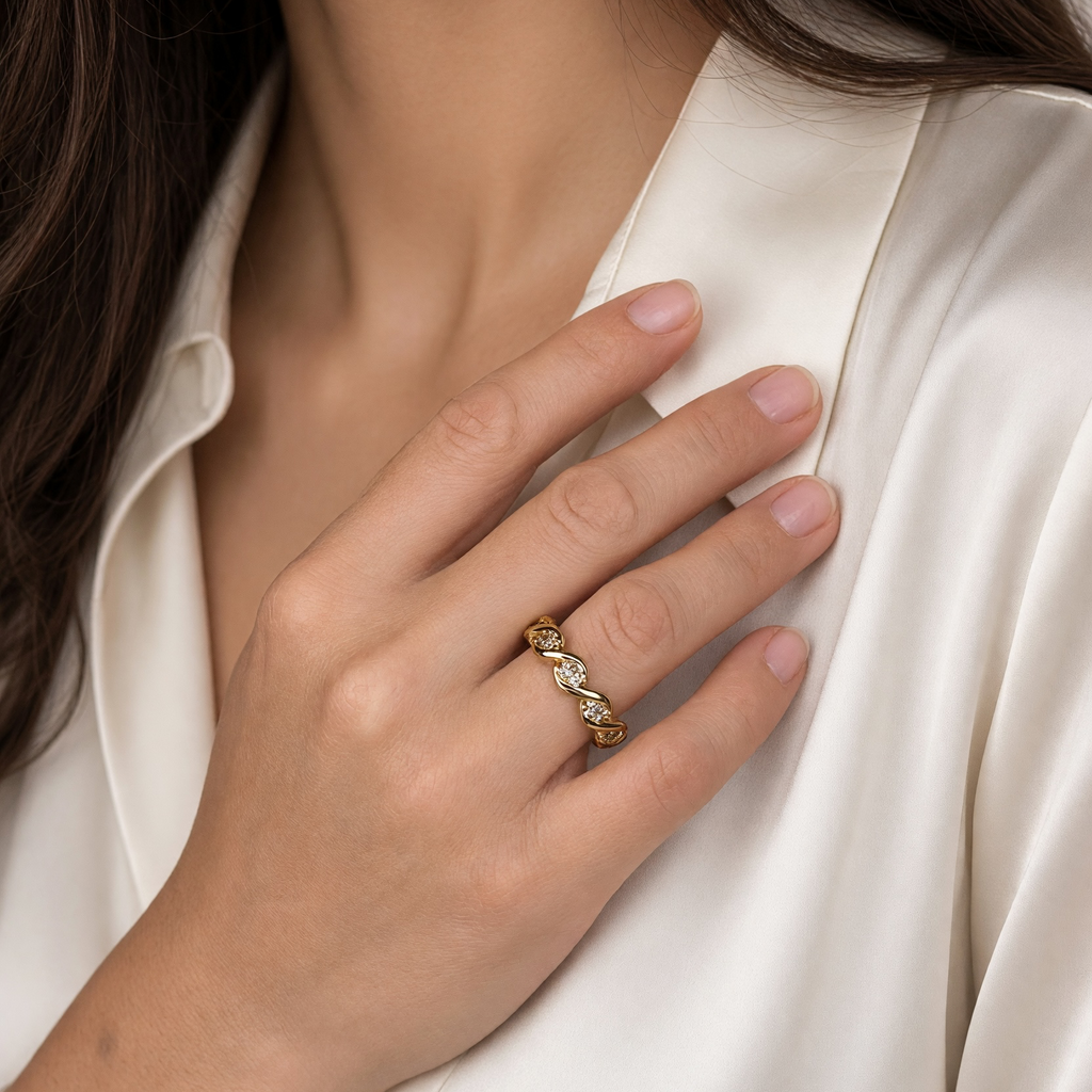 18k Gold Filled Colored CZ Wave Eternity Band Ring