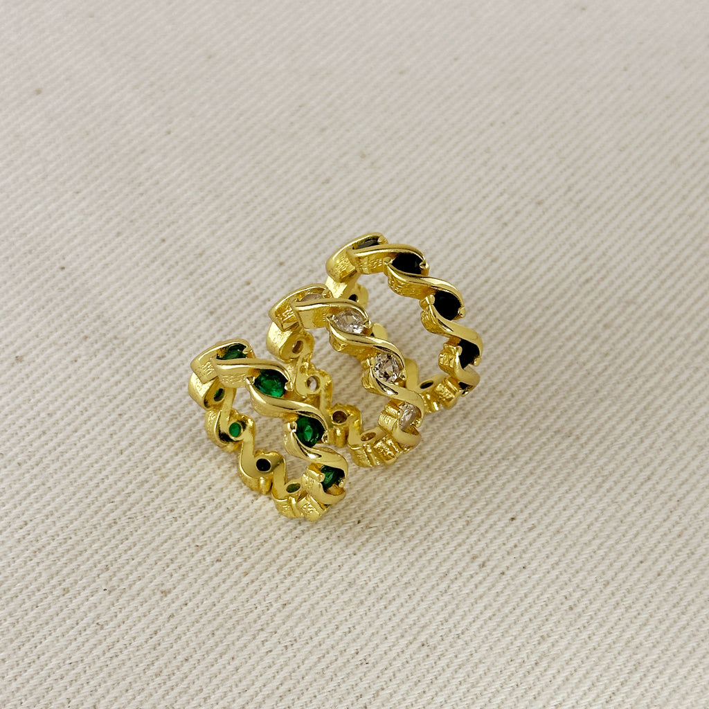18k Gold Filled Colored CZ Wave Eternity Band Ring