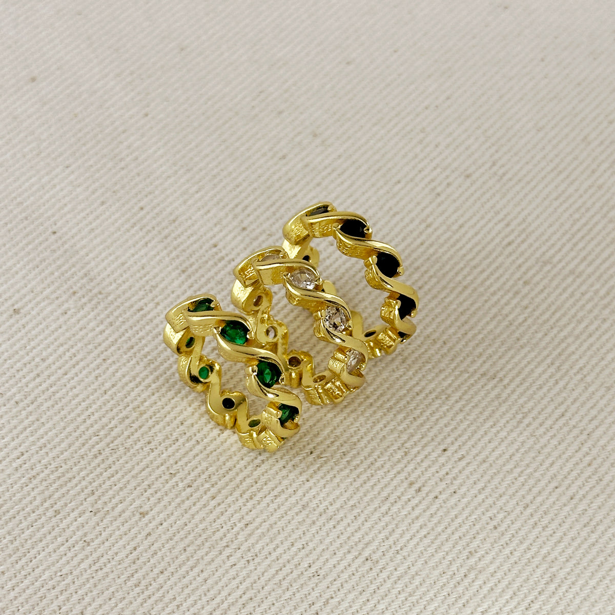 18k Gold Filled Colored CZ Wave Eternity Band Ring