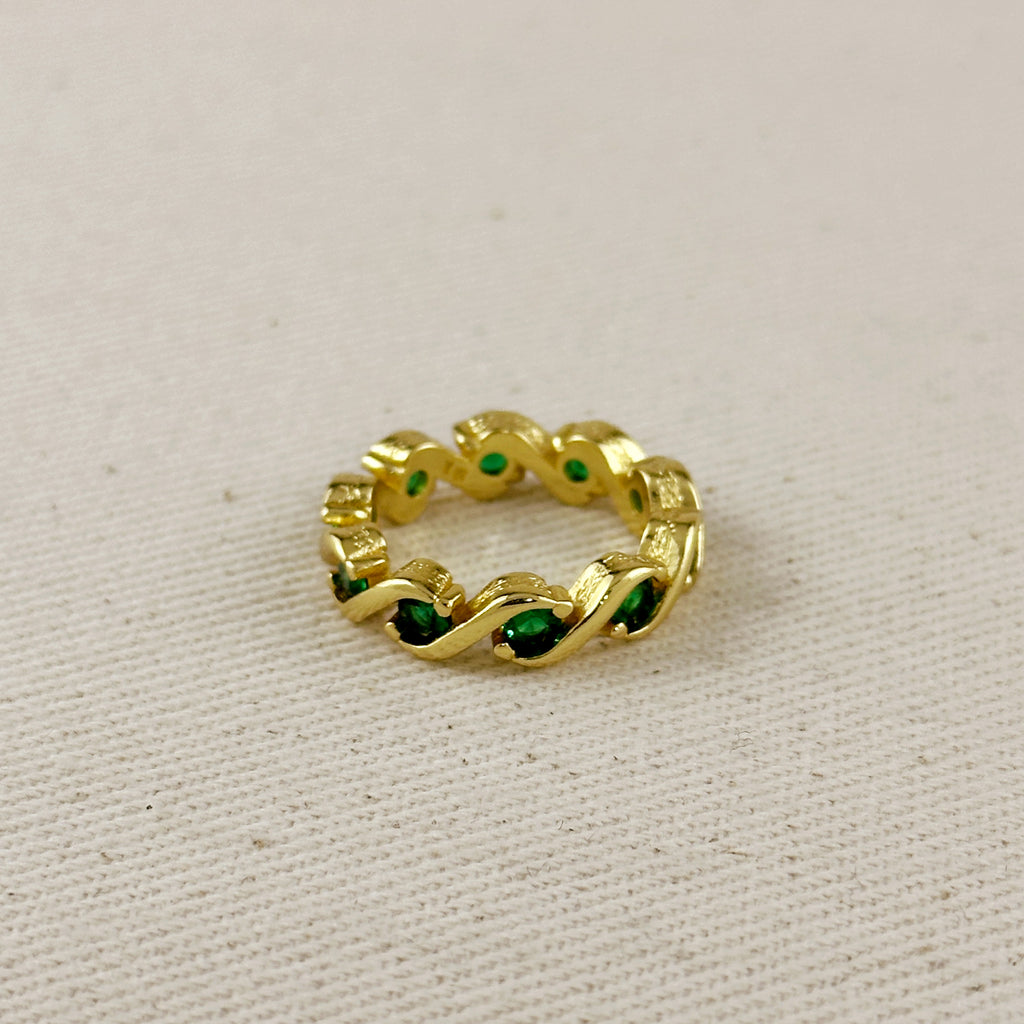 18k Gold Filled Colored CZ Wave Eternity Band Ring